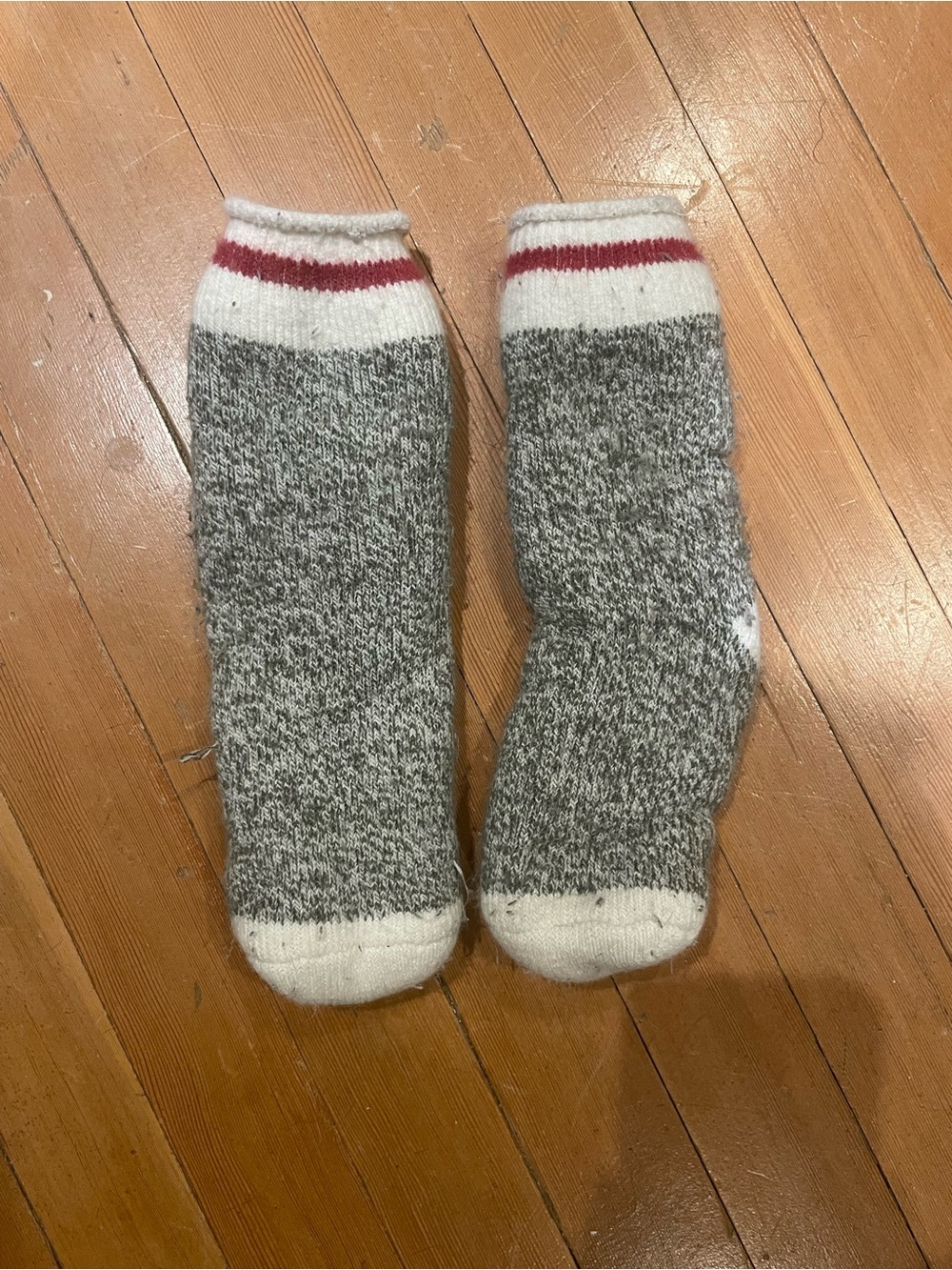 FREE with purchase - Grey & White Cozy Cabin Socks with Red Stripe